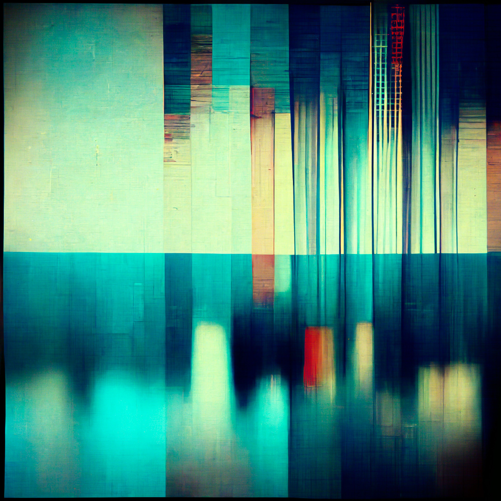 Glitch #32, an AI waking up from a dream and starting to see the world in color, sky is blue