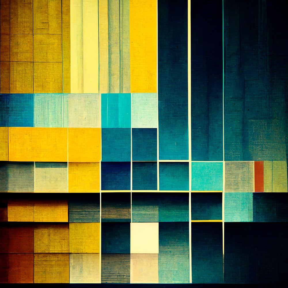 Glitch #41, an AI waking up from a dream and starting to see the world in color, yellow and blue contrast