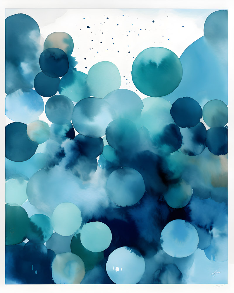 watercolor abstract wall art, peaceful sea foam bubble painting, nursery circle shapes simple